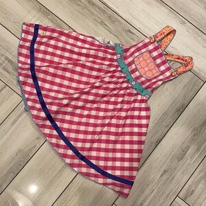 Wildflowers Pink Gingham Dress with Teal Floral Trim